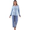 Leo Corsetteria Pigiama Donna 100% Cotone Caldo Aperto Davanti con Tasca Pantaloni Senza Polsini