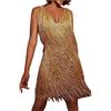 MIMIKRY Tina Turner Abito con frange Ocre / Oro - Outfit da discoteca anni 70 - Costume da donna anni 20 - Abito mini Charleston, L