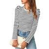 JNBFCDY Top a righe a maniche lunghe a sbuffo da donna girocollo 2024 t-shirt casual in maglia, bianco, S