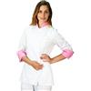 tessile astorino Ricamo 0 - Giacca Cuoco da Cucina - Casacca Chef Donna - Bianca e Rosa - Made in Italy (XS)
