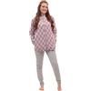 Leo Corsetteria Pigiama per Donna Pile Caldo Giovane Invernale Collo Alto Abbottonato con Tasche Fantasia Rombi Rosa Misura L