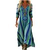 Gienslru Vestito Lungo Donna Estivo Boho Chic in Lino Effetto, Maxi Abito Floreale Vintage con Scollo a V e Maniche Lunghe, Elegante con Tasche per Mare Vacanza Cerimonia Primavera Estate Taglie Forti Curvy