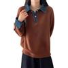 Generisch Maglione da donna a strati con colletto in jeans - maglione oversize in stile preppy | top con colletto e polsini integrati