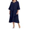 Suncadmious Abiti da sposa eleganti in chiffon con maniche corte e patchwork da Donna taglie forti per mamma sposa scollo rotondo abiti da cocktail casual (Marina # 1,5XL)
