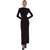 AOWVUTS Vestito Donna Maniche Lunghe Aderente Elegante Abito Lungo con Scollo Rotondo Sexy Maxi Vestito a Pieghe Abito da Sera Bodycon Elasticizzato per Cerimonie Cocktail Festa Discoteca Autunno