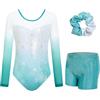 JiAmy - Body da ginnastica per ragazze con set di pantaloncini, abito sportivo da ginnastica per bambini a maniche lunghe, per età 3-12 anni, 5-6 Years