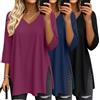 Suilung Confezione da 3 T-Shirt da Donna Oversize a Maniche a 3/4, Scollo a V, Stile Tunica in Maglia con Spacchi Laterali(XL,Nero, Blu Navy, Rosso violaceo)