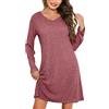 Lovasy Camicia da Notte Donna Inverno Camicia da Notte a Maniche Lunghe in Maglia a Coste Sottoveste Caldo con Scollo a V Morbido Pigiama Lungo Vestaglie per Casa e Casuale,A Rosso,M