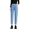 PODOLIXIA Jeans da donna a forma di carota, pantaloni Capri a vita alta, in denim, pantaloni estivi da donna, con tasche, elastico in vita dritta, jeans lavati, Blu chiaro, XXL