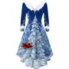 NaLatia Vestito di Natale da Donna Abiti Babbo Natale Curvy Abito di Velluto Maniche Lunghe Vestiti Natalizio Costume Babbo Natale Invernale Scollo A V Elegante Abito da Sera Cerimonia