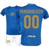 Generico Kit Maglia Italia Calcio da Personalizzare e Pantaloncino, Blu con Stampe in Oro, Replica Maglietta Nazionale Italiana, Taglie da Bambino