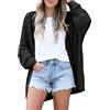 Generisch Maglione da donna estivo in cotone da donna, casual, a maniche lunghe, a maglia, aperto, alla moda, elegante, caldo, oversize, in tinta unita, moderno, con cappuccio per donna, Nero , XXL