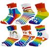 Queenshin 6 Paia Calzini Bambino Bambini Calze Ragazza con Eleganti Calzini a Righe Arcobaleno Calzini Crew Morbido Regalo 9-14 Anni Taglia 32-38