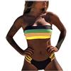 Generico Costume Donna Mare Costumi da Bagno 2 Pezzi Celeste Strisce Una Spalla Push Up Due Pezzi Brasiliana Bikini Swimwear Estivo Bikini Donna Copricostume Donna Mare Nero Lungo