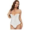 XZQTIVE - Corsetto da donna, bustier, in pizzo, con ossature, push-up, bustino gotico, corsetto intimo, top, bianco, XS