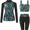 Ausing Costume da bagno da donna, 3 pezzi, a maniche lunghe, Rash Guard, protezione solare con chiusura lampo, per surf, spiaggia, S-2XL, Nero , M