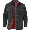 Voqeen Giacca Uomo Casual Camicia Maniche Lunghe Plaid Giubbotto Bottone a Pressione Giacca Occidentale Robusto Outdoor Flanella Foderato Leggera Giubbino