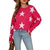 owsber Maglione a maniche lunghe a girocollo casual da donna con motivo a stelle, Rosso rosato, S
