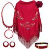 MANTONDEMANILA.COM Scialle di Manila con Accessori: Scialle di Manila con Fiori Ricamati, Clip Capelli Fiore, Collana, Bracciale e Orecchini Fenicotteri e Bracciale in Tessuto.