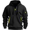LIEROLYE Felpa Con Cappuccio Tattiche Da Uomo, Hoodie Felpa Con Zip A Un Quarto, Felpe Cargo A Maniche Lunghe Con Tasche Per Autunno E Inverno(Black,XXL)