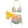 Arshiner Ragazze 3 Pezzi Bikini Set Bambina con Gonna Estiva Stampa Floreale Costumi da Bagno per Ragazza 9-10 Anni