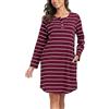 Lovasy Camicia da Notte Donna in Cotone Invernale Scollo Rotondo con Maniche Lunghe Vestito Pigiama Lungo Bottoni Davanti Morbida e Confortevole Sottoveste con Tasche B Bordeaux S