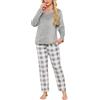 Sopesil Pigiama Donna Invernale in Pile a Scozzese Set Pigiama Lungo Donna in Flanella con Maniche Lunghe Pigiami con Collo a V e Tasche Caldo e Comodo Grigio Chiaro,L