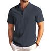 COOFANDY Camicia Henley Uomo Estiva Camicia Casual Maniche Corte con Collo Alto Tessuto Strutturato per Spiaggia e Tempo Libero