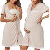 Uniexcosm Camicie da Notte Parto Cotone Camicia Notte Premaman con Scollo A V Manica Corta Aperto Anteriore Camicia da Notte Donne Gravidanza