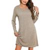 Lovasy Camicia da Notte Donna Inverno Camicia da Notte a Maniche Lunghe | in Maglia a Coste Sottoveste Caldo con Scollo a V Morbido Pigiama Lungo Vestaglie per Casa e Casuale