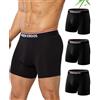 Arjen Kroos Boxer Uomo in bambù 3 Pezzi, Lunghi Mutande Uomo Boxer con Patta, Traspiranti Morbide Senza Etichetta Nero XL