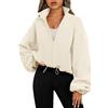 Generic Giacche autunnali in pile da donna con zip intera for cappotto corto corto da donna a maniche lunghe con colletto alla coreana (Color : Apricot, Size : M)