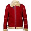 AAOutfitz Ryan Reynolds Spirited Shearling Giacca in pelle, Rosso - finta pelle scamosciata, L