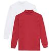 Channo Intimo Termico per Bambini, Collo Mezzo Cigno, Maniche Lunghe, Tinta Unita. Pacco da 2, Bianco-Rosso, 16 Anni