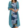 EGSDMNVSQ Vestito Estivo Donna Abito Sciolto Senza Maniche Retro Abiti Lunghi Camicetta Estivi Vestiti Stampato 2 Pezzi Tulle Cardigan+Midi Vestito