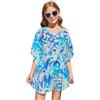 Haloumoning - Costume da bagno da spiaggia in chiffon per ragazze, con vita elastica, stampato, copricostume per bambini, 5-14 anni, Blu, 11-12 Years