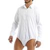 inlzdz Camicia Body da Ufficio Bodysuit Danza Latino Slim Fit Uomo Costumi da Ballo Bottoni di Base Dancewear Tango Zumba Samba Rumba Pratica Prestazione Competizione Bianco L
