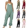 Generisch Salopette da donna estive in cotone, tuta da donna sportiva, tinta unita, con scollo a V, senza maniche, spalline sottili, tuta estiva, Nero , XL