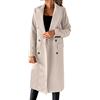Mymyguoe Cappotto invernale lungo da donna, trench doppiopetto, elegante giacca invernale, tinta unita, per le mezze stagioni, con collo a risvolto, per il tempo libero, antivento, in tweed, beige., S