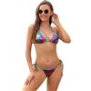 THSCWY Bikini da donna liquido metallizzato arcobaleno bikini set da bagno lucido 2 pezzi costume da bagno con coulisse triangolo laterale bikini, Multicolore., L