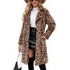 Suncadmious Cappotto Lungo da Donna con Risvolto Classico Invernale con Risvolto Leopardato alla Moda con Risvolto in Pelliccia Sexy Caldo soffice e gonfio in luccio (Marrone,M)