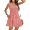 Satohom Abito Estivo Donna Casual Scollo a Rotondo Vestiti Elegante Senza Maniche Abiti Cotton Comodo Vita Alta Beach Dress Jacquard Vestiti da Spiaggia con Tasche Midi Vestito Prendisole