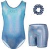 Gogokids - Set da ginnastica a tre pezzi per ragazze, body senza maniche con pantaloncini e fascia, vestito da ginnastica con design a colori scintillanti sfumati, età 3-12 anni, 100(90-100 cm,3-4Y)