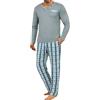 Demegimi Pigiama Uomo Cotone Lungo Pigiama da Uomo a Righe Maglia Girocollo Maniche Lunghe Pigiama Invernale Due Pezzi Caldo con Tasche