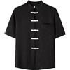 ThiCc Camicia da uomo in stile cinese tang, elegante, vestibilità larga, a maniche corte, con colletto alla coreana, tradizionale, con nodo cinese, comoda tunica per abbigliamento casual quotidiano, Nero ,