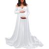 Foweknow Abito da gravidanza, lunghezza del servizio fotografico, maxi abito senza spalline, scollo a V, per fotografia, feste, tinta unita, comodo, maternity Dress