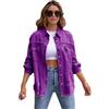 amropi Giacca Jeans con Bottoni Donna Giubbino Strappato Denim Jacket Leggere Camicetta Giacche Viola, M
