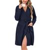 Sopesil Accappatoio Donna in Cotone a Maniche Lunghe Vestaglia Donna Corta con Scollo a V Tasche Kimono al Ginocchio Blu Navy,XXL