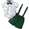 Verve Jelly Neonati maschi Copre gli insiemi Papillon Camicie Manica corta Pagliaccetto + Bretelle Pantaloni corti + Papillon 3 pezzi Abiti da uomo Tute Verde 100 12-18 mesi