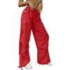 KBOPLEMQ Pantaloni cargo da donna Baggy a vita alta, pantaloni cargo Y2K, oversize, vintage, 90, baggy cargo, vita elasticizzata, pantaloni cargo da donna, pantaloni cargo dritti, O rosso., L